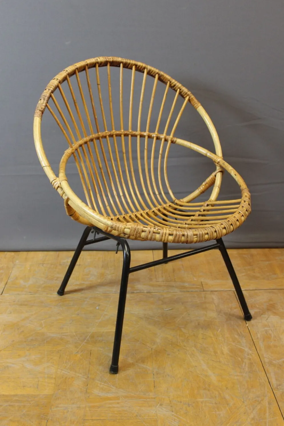 Salon en rotin et fer laqué noir par Rohe Noordwole vers 1950