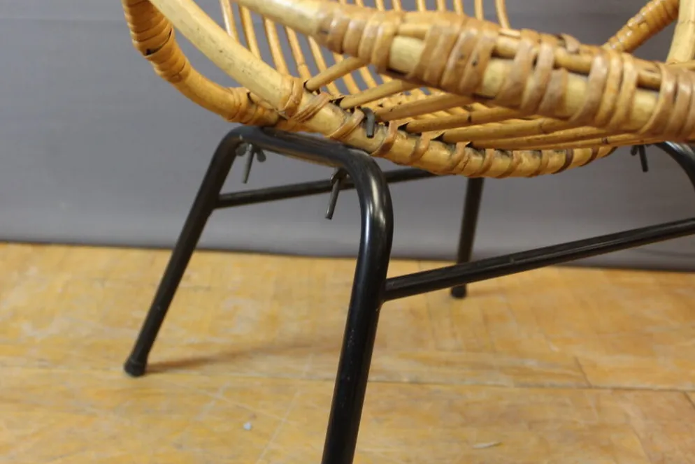 Salon en rotin et fer laqué noir par Rohe Noordwole vers 1950