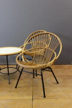 Salon en rotin et fer laqué noir par Rohe Noordwole vers 1950