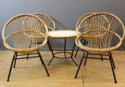 Salon en rotin et fer laqué noir par Rohe Noordwole vers 1950