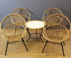 Salon en rotin et fer laqué noir par Rohe Noordwole vers 1950