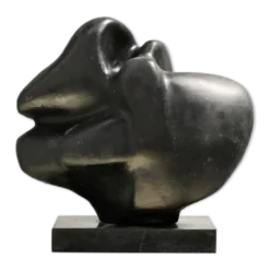 Sculpture abstraite en terre cuite noire, années 1960