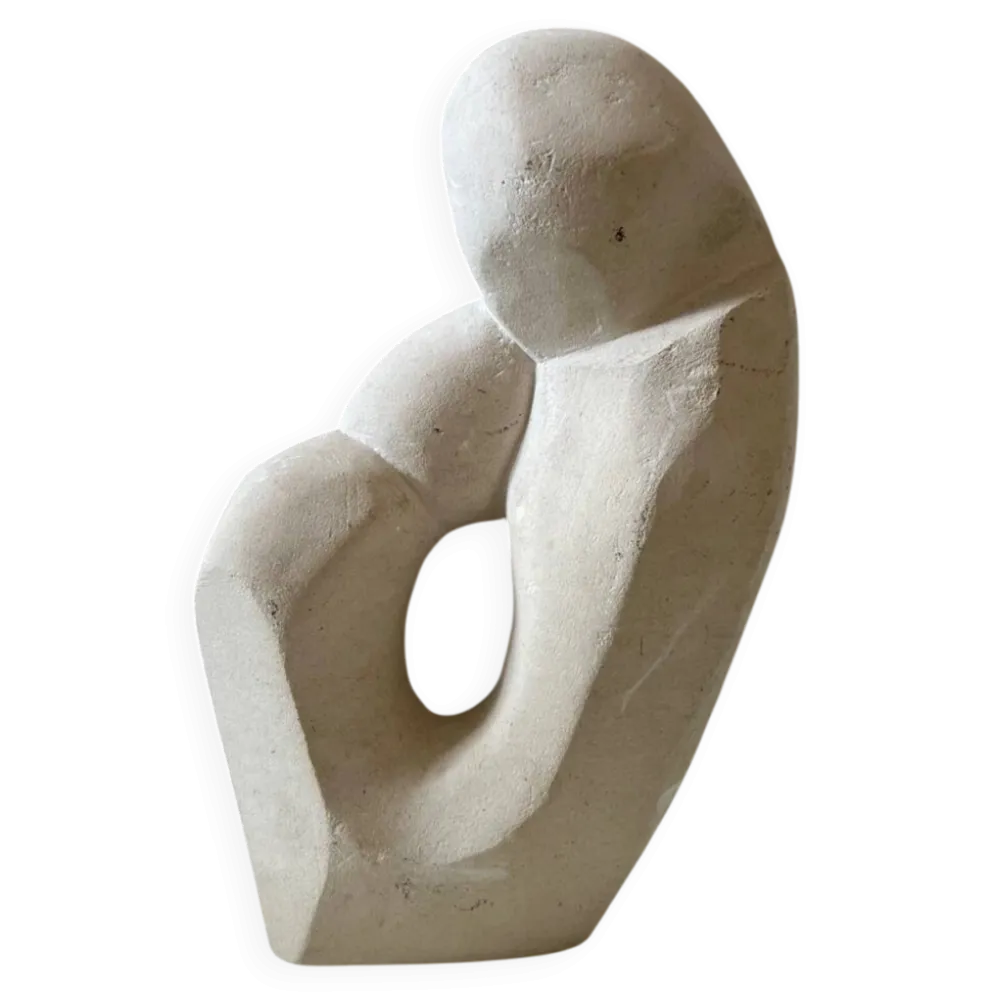 Sculpture abstraite plâtre couple enfant vintage