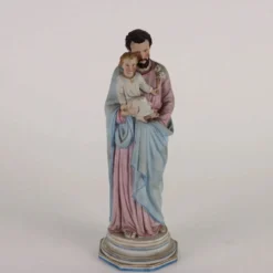 Sculpture ancienne Saint Joseph en vitrine, Italie '900, porcelaine polychrome