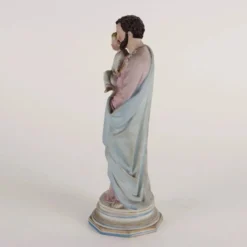 Sculpture ancienne Saint Joseph en vitrine, Italie '900, porcelaine polychrome