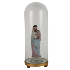 Sculpture ancienne Saint Joseph en vitrine, Italie '900, porcelaine polychrome