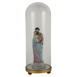 Sculpture ancienne Saint Joseph en vitrine, Italie '900, porcelaine polychrome