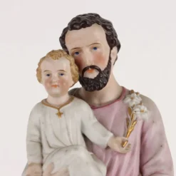 Sculpture ancienne Saint Joseph en vitrine, Italie '900, porcelaine polychrome