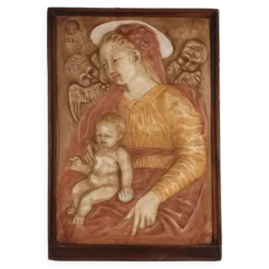 Sculpture ancienne Vierge Marie Italie '900 peinture bas-relief en plâtre