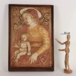 Sculpture ancienne Vierge Marie Italie '900 peinture bas-relief en plâtre