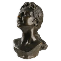 Sculpture ancienne visage de jeune femme en bronze XIX-XX siècle