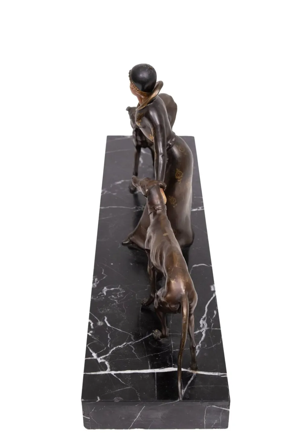 Sculpture Art Déco d'une femme avec des lévriers 1920/30 France