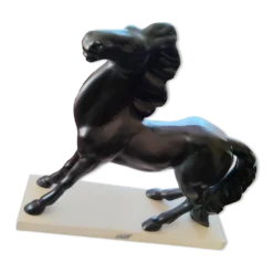 Sculpture Cheval Cabré noir & blanc Charles Lemanceau / Saint-Clément