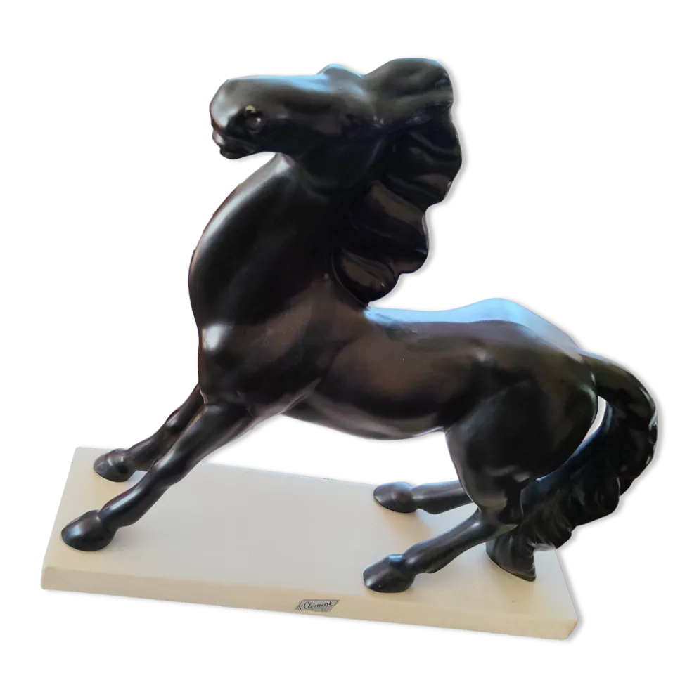 Sculpture Cheval Cabré noir & blanc Charles Lemanceau / Saint-Clément