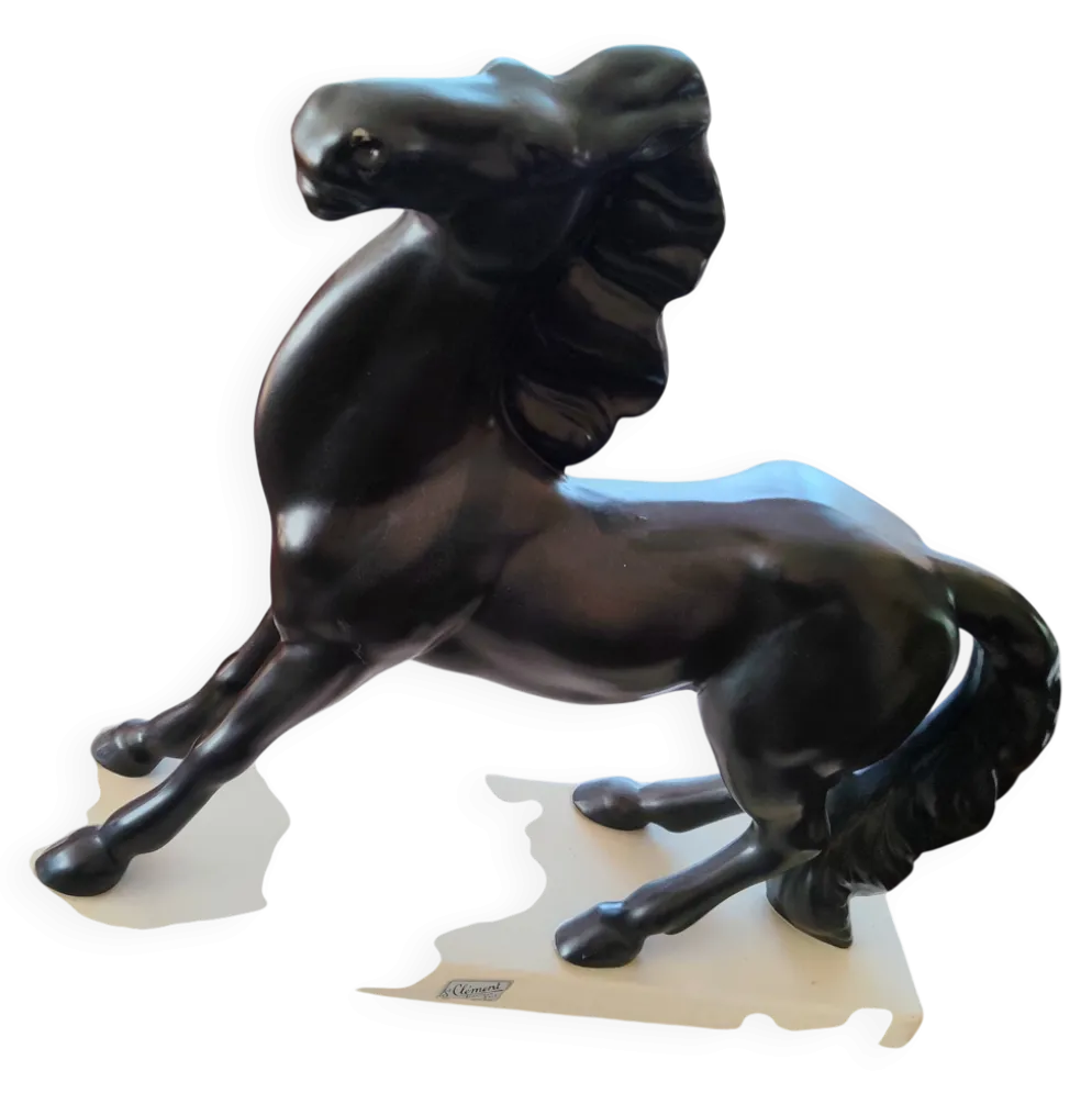 Sculpture Cheval Cabré noir & blanc Charles Lemanceau / Saint-Clément