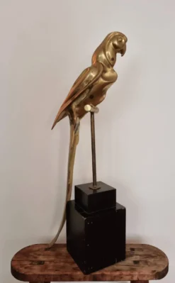 Sculpture décorative en laiton massif représentant un perroquet, années 1970, Palm Beach/Hollywood Regency