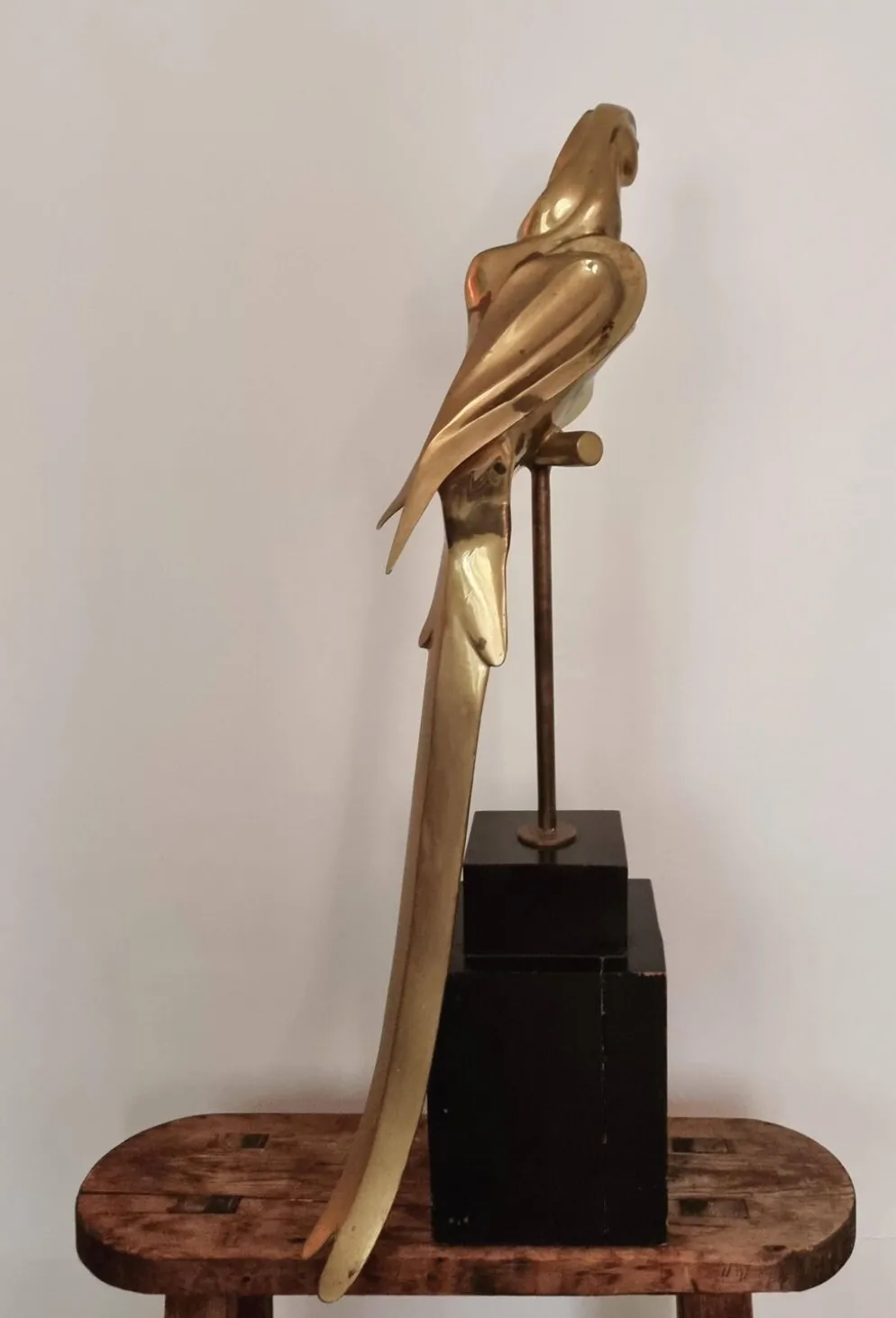 Sculpture décorative en laiton massif représentant un perroquet, années 1970, Palm Beach/Hollywood Regency