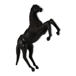 Sculpture de cheval en cuir antique du début du 20e siècle avec des yeux en verre