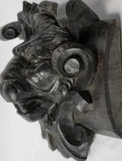 Sculpture de tête de lion en bois teinté