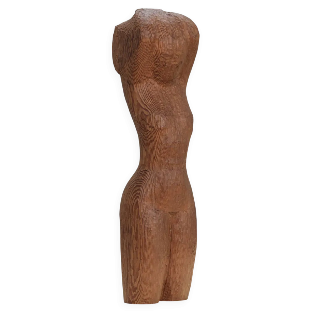 "Sculpture en bois sculpté à la main de torse de femme enchaînée, Pays-Bas, années 1970"