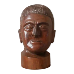 Sculpture en bois tête Kanak Nouvelle Calédonie objet fait main visage marotte ethnique tribal