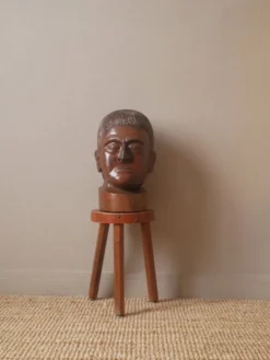 Sculpture en bois tête Kanak Nouvelle Calédonie objet fait main visage marotte ethnique tribal