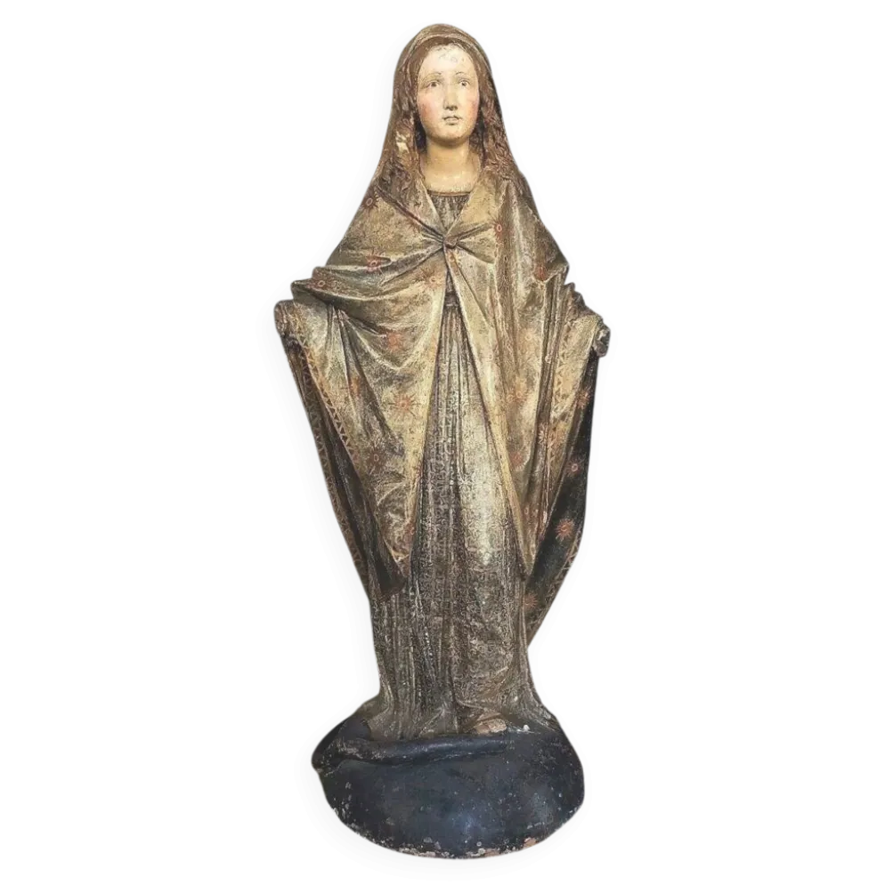 Sculpture en terre cuite représentant la Madone, Rome, XVIIe siècle, h. 140 cm.