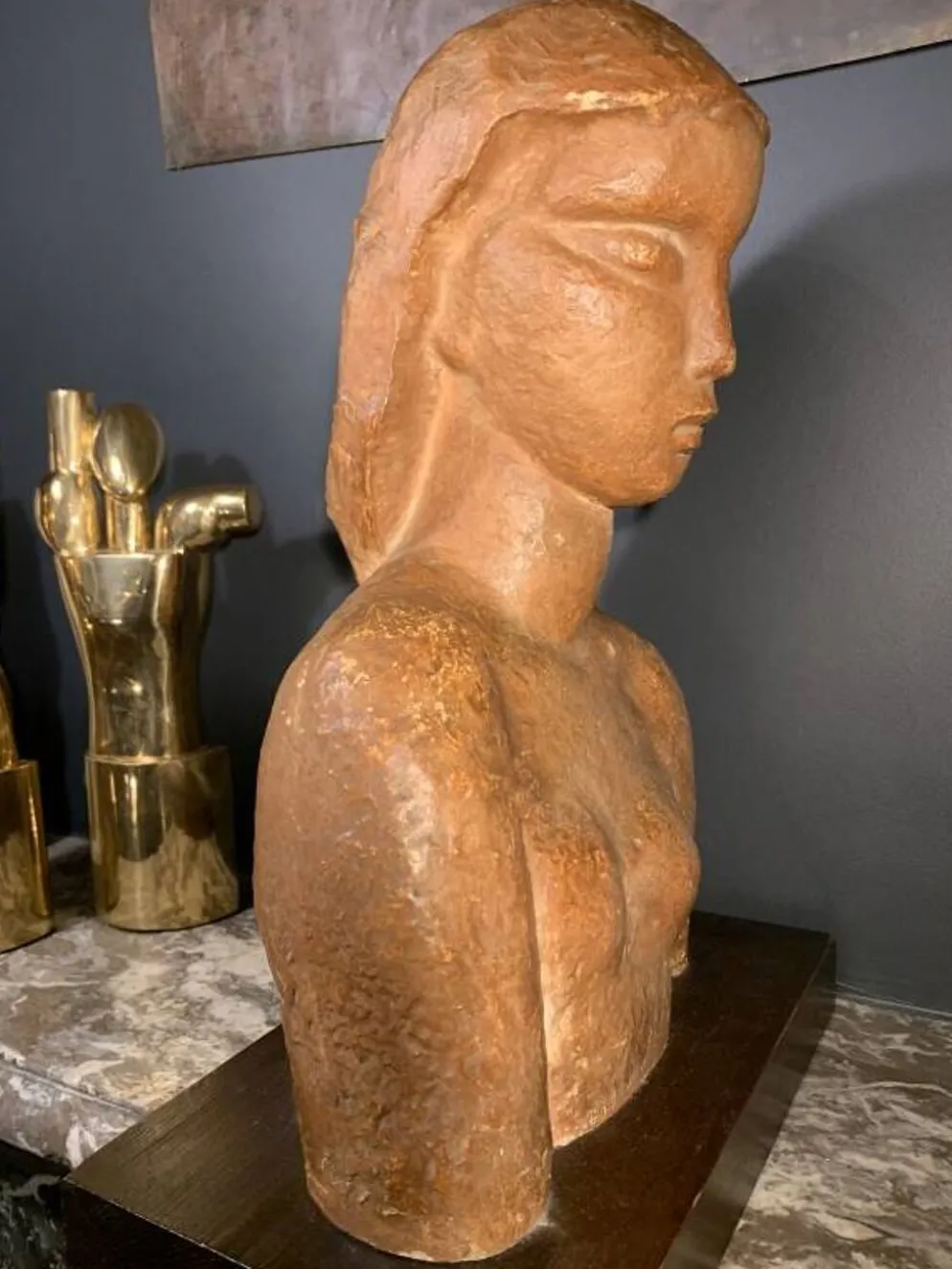 Sculpture expressionniste Art Déco "Buste Femme nue", 1940