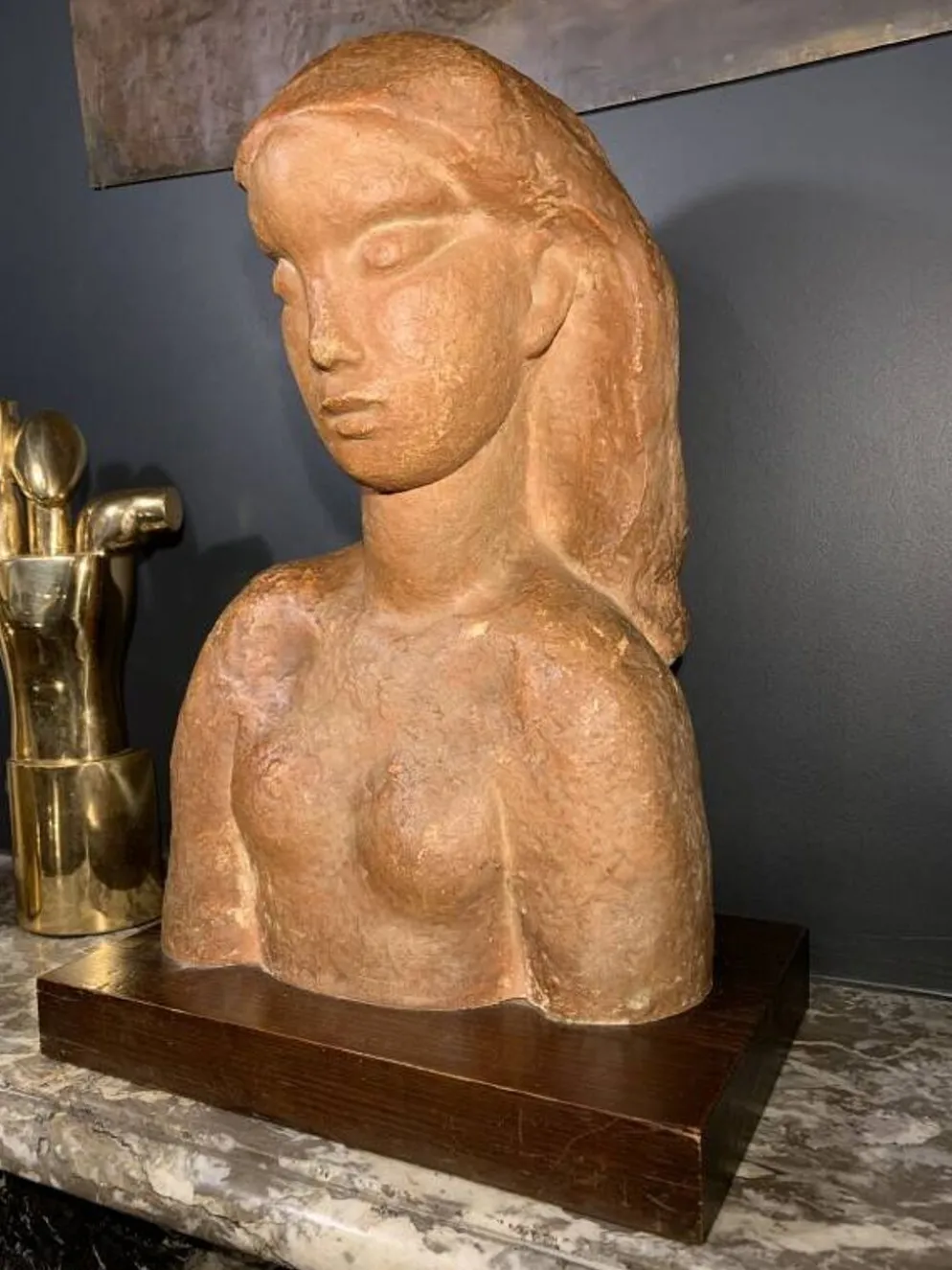Sculpture expressionniste Art Déco "Buste Femme nue", 1940
