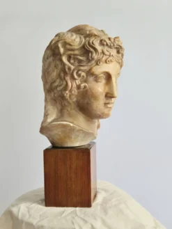 Sculpture, Grande tête creuse d'Apollon, vers 1890, sur socle en bois