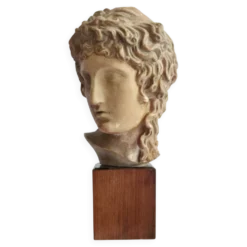 Sculpture, Grande tête creuse d'Apollon, vers 1890, sur socle en bois