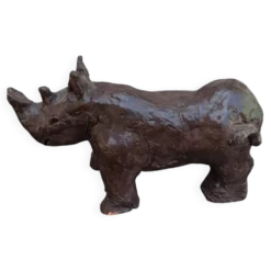 Sculpture hippopotame terre cuite patinée