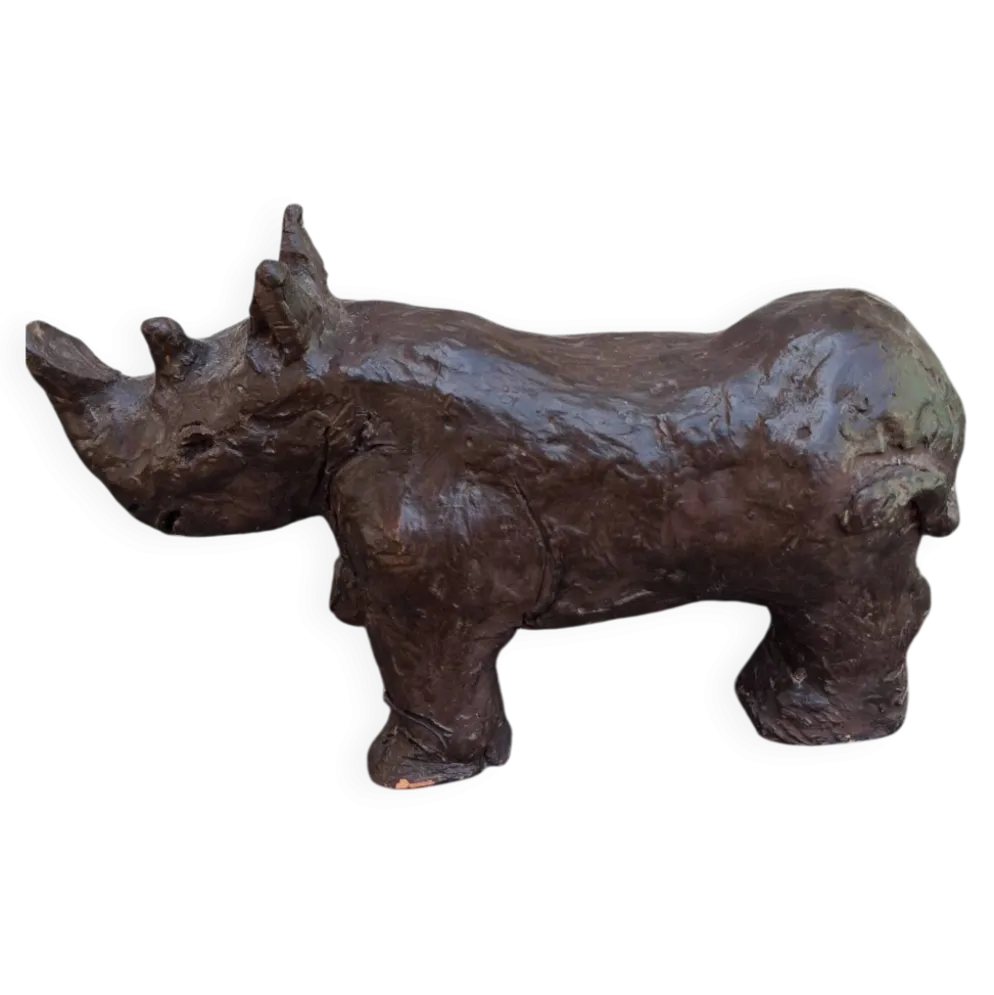 Sculpture hippopotame terre cuite patinée