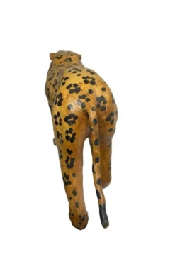 Sculpture Léopard Vintage Années 60/70 en Cuir Véritable Pièce Rétro