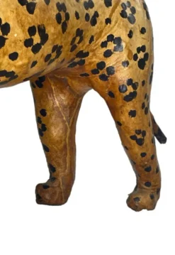 Sculpture Léopard Vintage Années 60/70 en Cuir Véritable Pièce Rétro