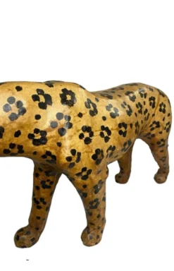 Sculpture Léopard Vintage Années 60/70 en Cuir Véritable Pièce Rétro