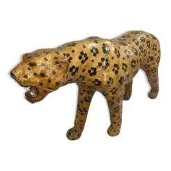 Sculpture Léopard Vintage Années 60/70 en Cuir Véritable Pièce Rétro