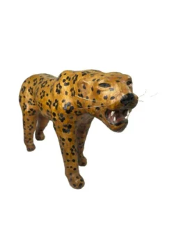Sculpture Léopard Vintage Années 60/70 en Cuir Véritable Pièce Rétro
