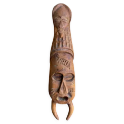 Sculpture Masque Africain Artisanal Bois Sculpté Vintage #D882
