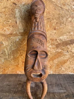 Sculpture Masque Africain Artisanal Bois Sculpté Vintage #D882