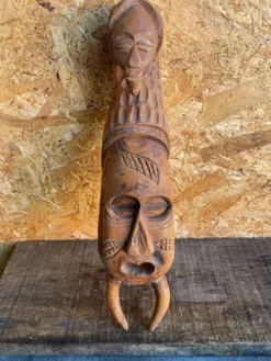 Sculpture Masque Africain Artisanal Bois Sculpté Vintage #D882
