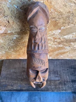 Sculpture Masque Africain Artisanal Bois Sculpté Vintage #D882