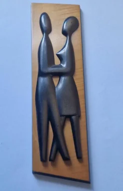 Sculpture murale en bois des années 1970, amoureux du milieu du siècle