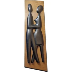 Sculpture murale en bois des années 1970, amoureux du milieu du siècle