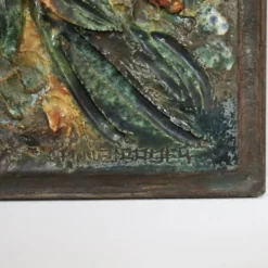 Sculpture murale en relief floral en céramique par Neubauer, années 1970