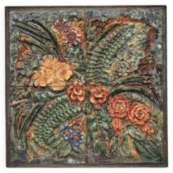 Sculpture murale en relief floral en céramique par Neubauer, années 1970