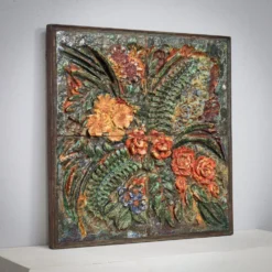 Sculpture murale en relief floral en céramique par Neubauer, années 1970