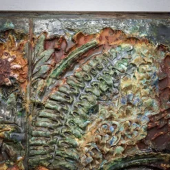 Sculpture murale en relief floral en céramique par Neubauer, années 1970