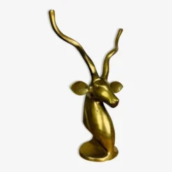 Sculpture tête d'antilope laiton format XXL, vintage
