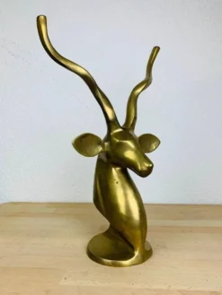 Sculpture tête d'antilope laiton format XXL, vintage